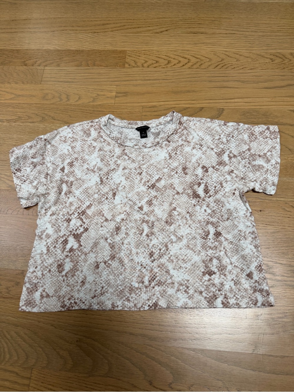 Ann Taylor Snake-Print Short Sleeve Tee - Brown & White XS